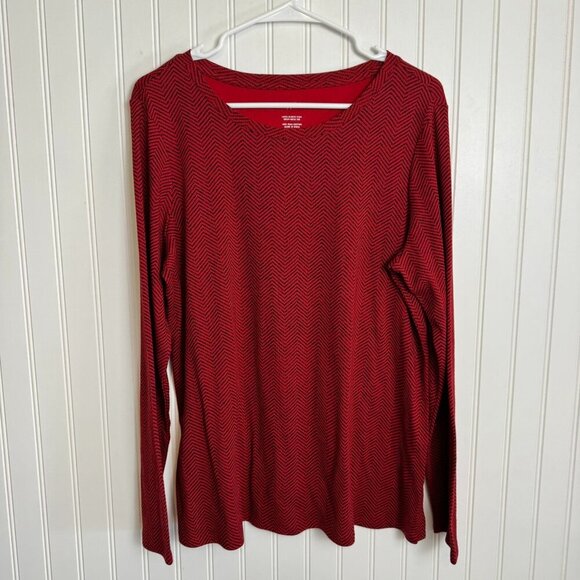 J. Jill Red Chevron Long Sleeve Pima Crew Neck Tee large N22 - Picture 1 of 4